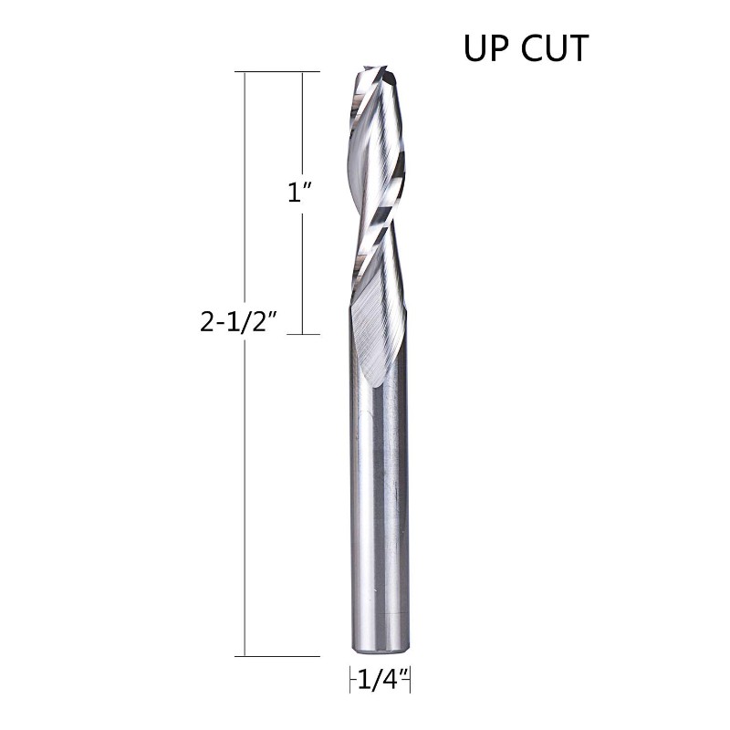 Spirálové frézy s řezným průměrem UpCut 1/4 palce, stopka 1/4 palce stopka HRC55 CNC z tvrdokovu, pro řezání dřeva, řezba