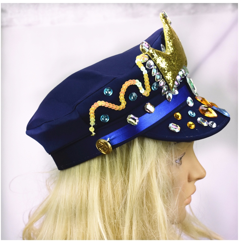 Nový safírový modrý koruna Lyjenny klobouk brazilský karnevalový diamantový klobouk s velkými klobouky na zakázku