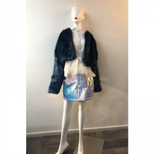 LADIES 'NAVY SHORT FUR COAT RLWF0005