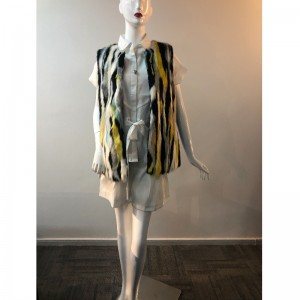 LADIES 'BAREVNÝ VERTIKÁLNÍ STRIPE FUR GILET RLWF0011