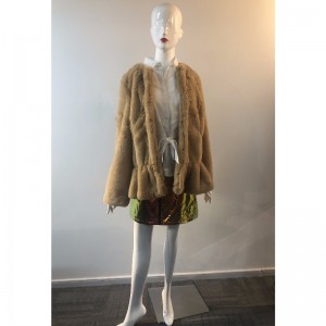 LADIES 'BROWN COLLARLESS FUR COAT RLWF0015