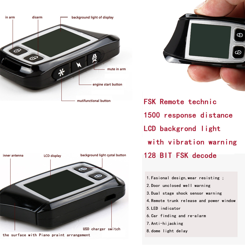 auto kód grabber s dvěma FSK LCD vysílač dálkové auto alarm 500m