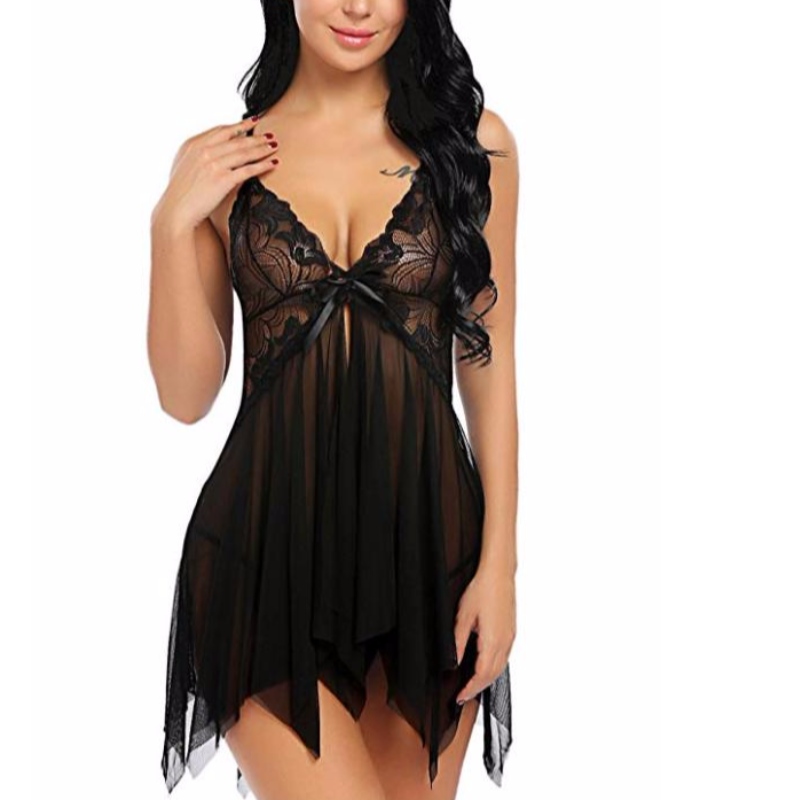 Ženy Sexy spodní prádlo Lace Babydoll V Neck Sleepwear Strap Chemise v několika barvách růže-tým