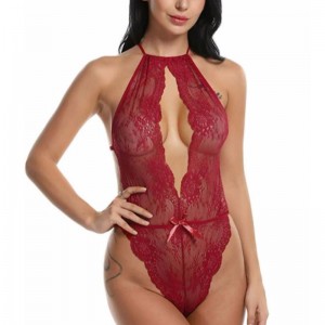Sexy spodní prádlo pro ženy Teddy One Piece Lace Babydoll Bodysuit Rose-team