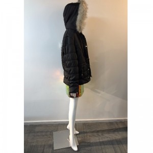 LADIES 'BLACK HOODED COAT RLWPC0060