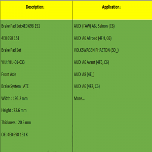 Brzdové destičky (OE: 4E0698151K)