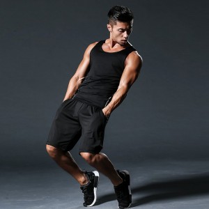 FDMM002-3 Pánský fitness oblek, tílko + volné kalhoty + těsné kalhoty pro běh