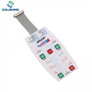 Membránový spínač s LED a reliéfním tlačítkem, lesklé povrchové řešení