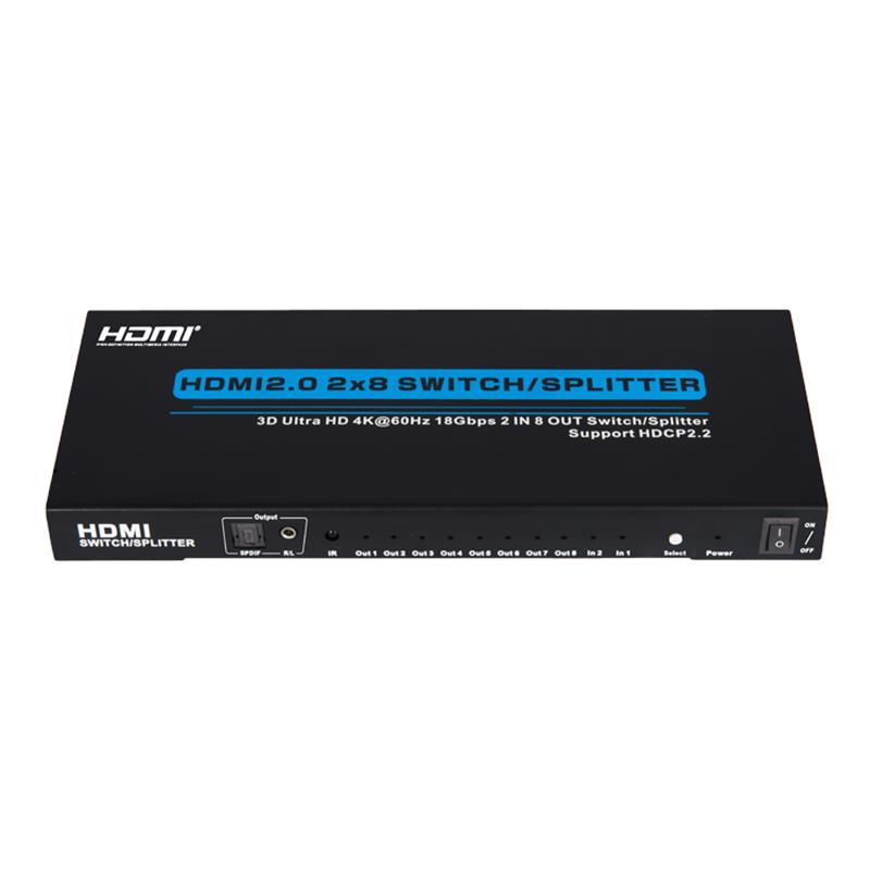 V2.0 HDMI 2x8 Switch / Splitter Podpora 3D Ultra HD 4Kx2K @ 60 Hz HDCP2.2