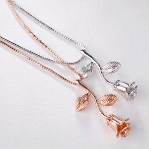 ROSE GOLD ROSE PENDANT GEMSTONE NECKLACE ŽENY NECKLACE 925 STERLING SILVER