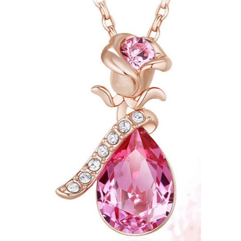 ROSE GOLD ROSE PENDANT GEMSTONE CUBIC ZIRCONIA NECKLACE ŽENY NECKLACE 925 STERLING SILVER 2020