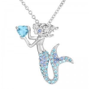Mermaid srdce přívěsek růžový drahokam náhrdelník pro ženy 14 k zlato 925 šterlinků stříbro 18 k růžové zlato