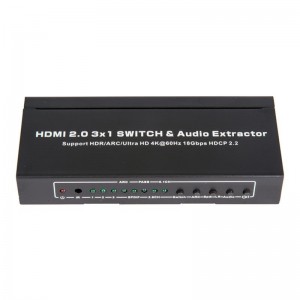 V2.0 HDMI 3x1 přepínač a podpora audio extraktoru ARC Ultra HD 4Kx2K @ 60 Hz HDCP2.2 18 Gbps