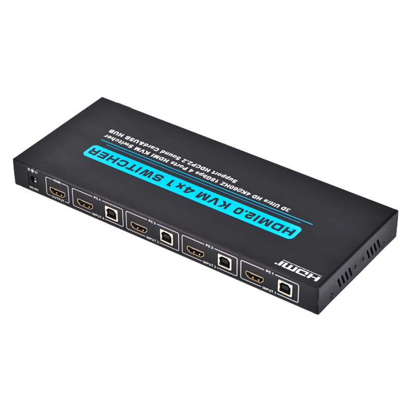 Podpora přepínačů V2.0 HDMI KVM 4x1 Ultra HD 4Kx2K @ 60 Hz HDCP2.2, 18 Gb / s, zvuková karta a rozbočovač USB