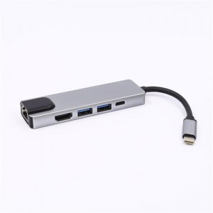 5-v-1 USB Type C na HDMI + LAN (1000M) + USB 3.0x2 + adaptér typu C Hub