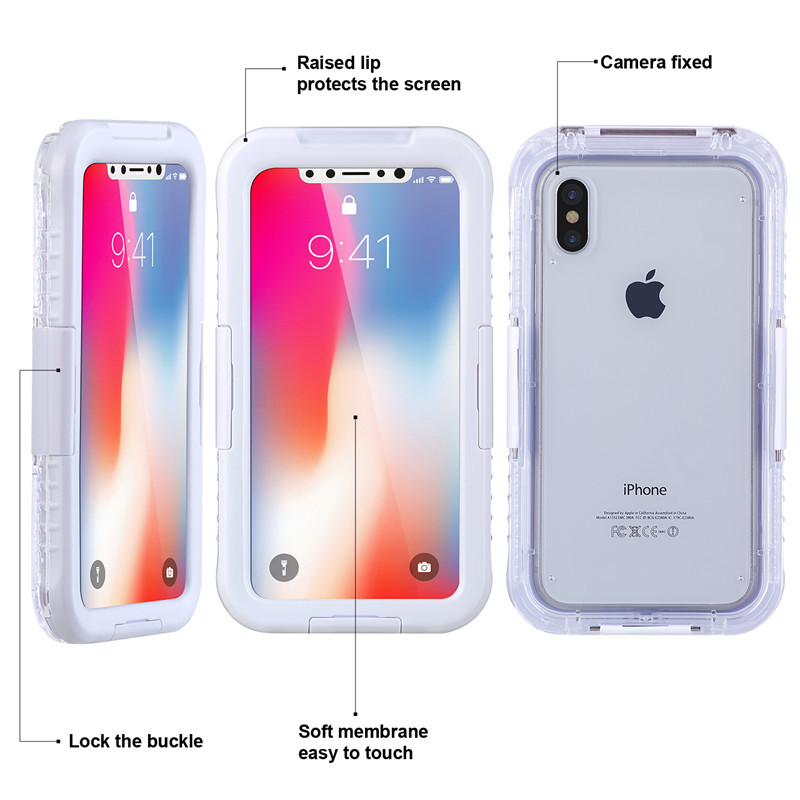 Vodotěsné a nárazuvzdorné pouzdro iphone Vodotěsné pouzdro poblíž mě Pouzdro na podvodní telefon s fotoaparátem pro iphone XS （Bílé)