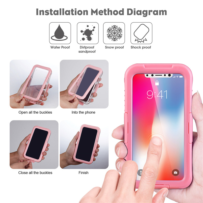 Iphone XR ip68 případ vodotěsný telefon peněženka všechno důkaz případ (Pink)