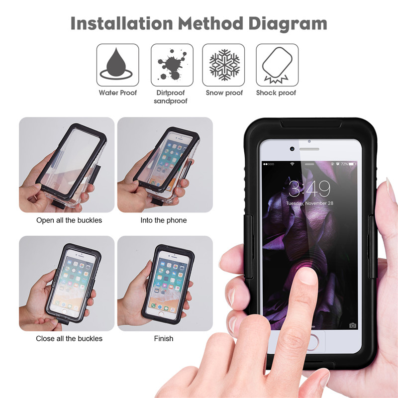 Nový životní případ iphone 8 plus sněžný iphone případ nejlepší vodotěsný 8 plus případ (Black)