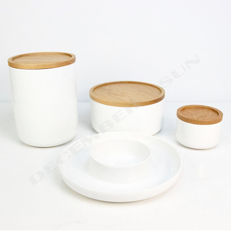 Velkoobchodní keramika s dřevěným víkem kuchyňské příslušenství