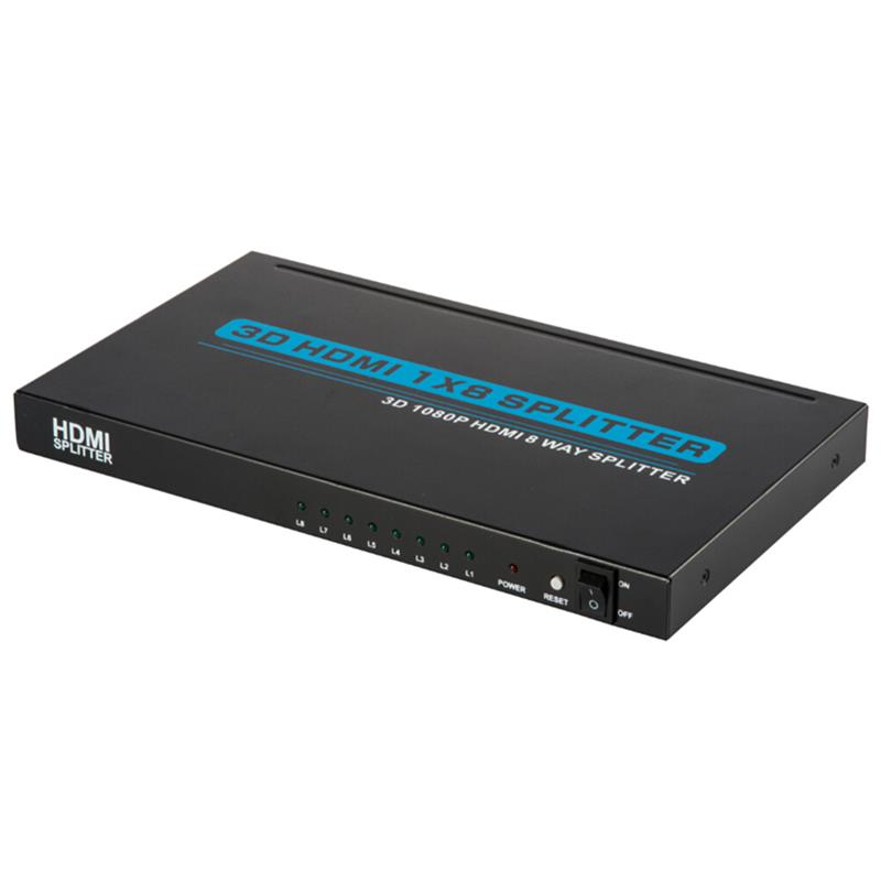 8 portů HDMI 1x8 Splitter podporuje 3D Full HD 1080P