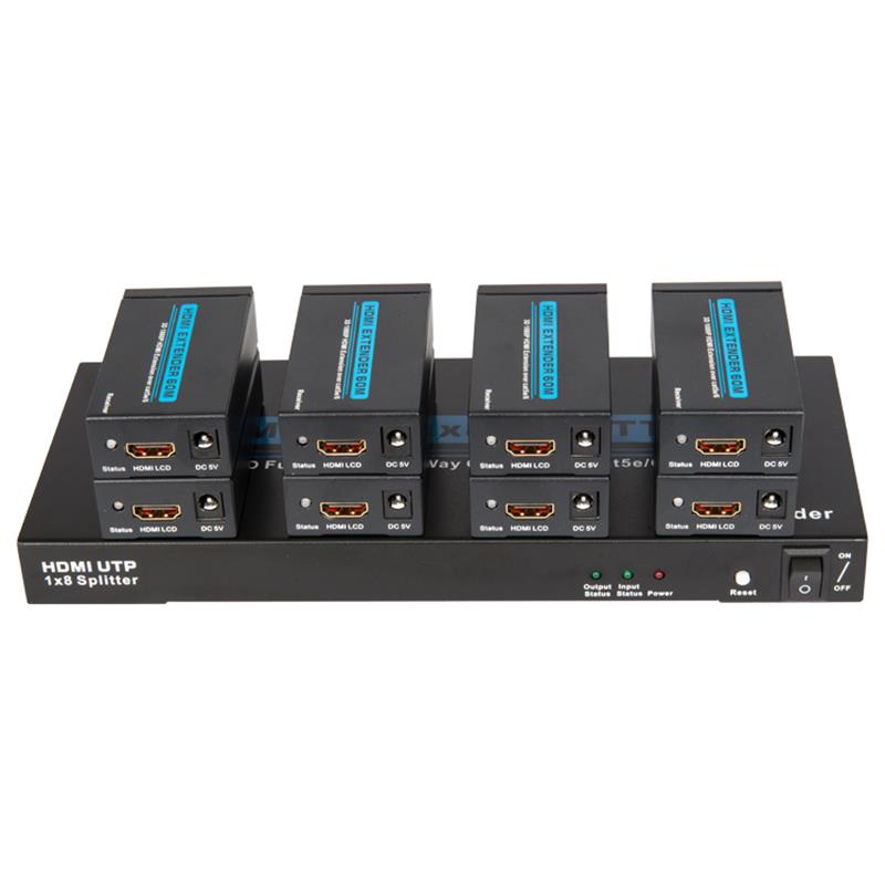 8 portů HDMI UTP 1x8 splitter přes jediný Cat5e / 6 s 8 přijímači do 60 metrů