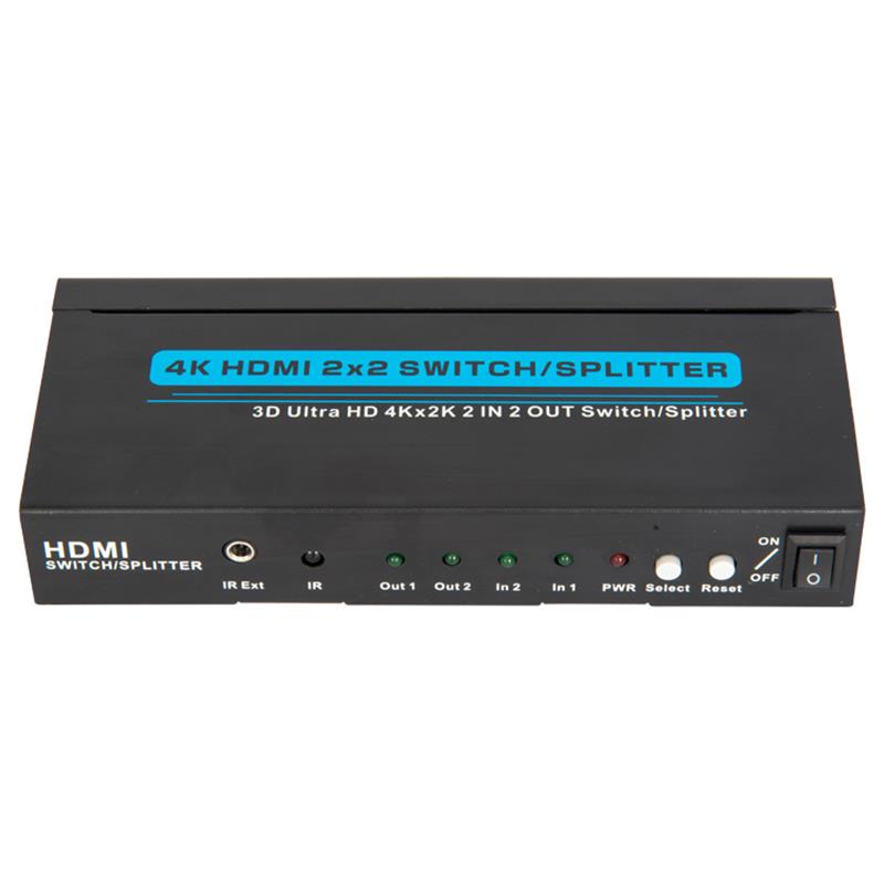 4K / 30Hz HDMI 2x2 přepínač / splitter podporuje 3D Ultra HD 4Kx2K / 30Hz