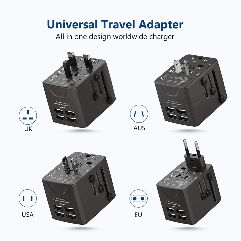 RRTRAVEL Power Plug Adaptér --International Travel --4 USB Ports for 150+ Země --220 Volt Adaptér --Travel Type C Type A Type G I f UK Europe Europe (4 USB Travel Adaptér)