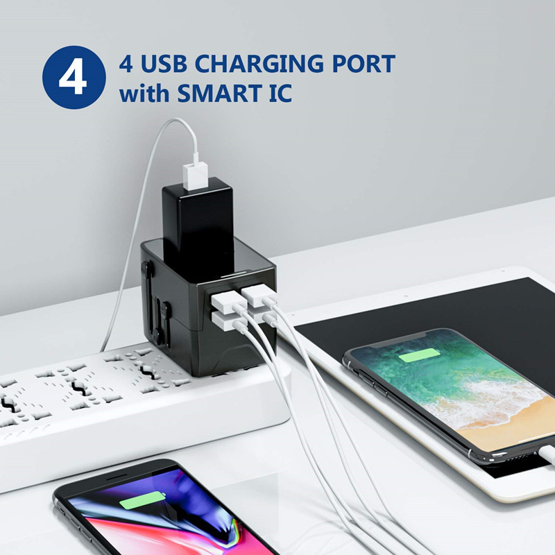 RRTRAVEL Power Plug Adaptér --International Travel --4 USB Ports for 150+ Země --220 Volt Adaptér --Travel Type C Type A Type G I f UK Europe Europe (4 USB Travel Adaptér)