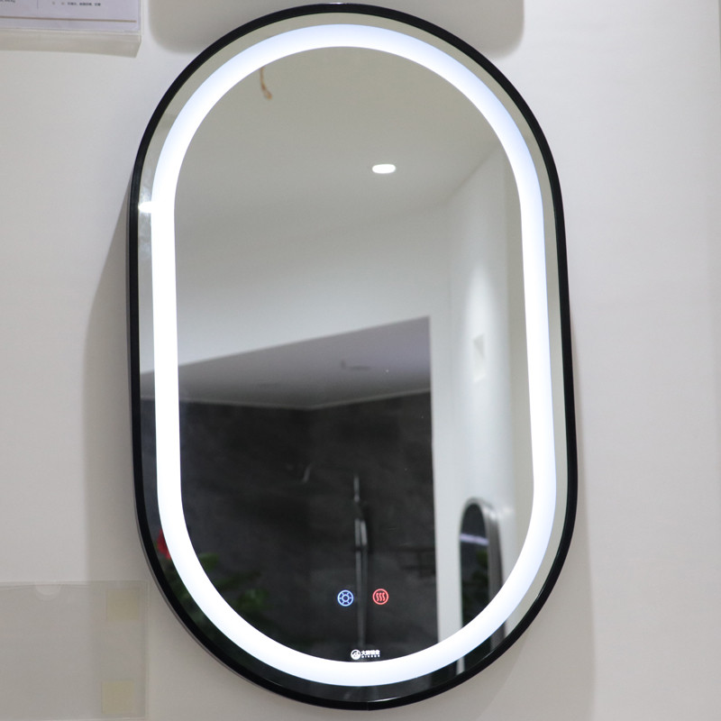 Factory New Style Led Lighted Black Wall Mounted Led Bathroom Mirror