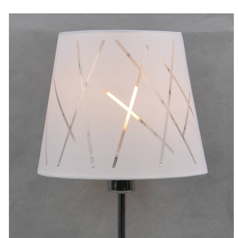 Stolní lampa s látkovým odstínem a průhlednou akrylovou podložkou