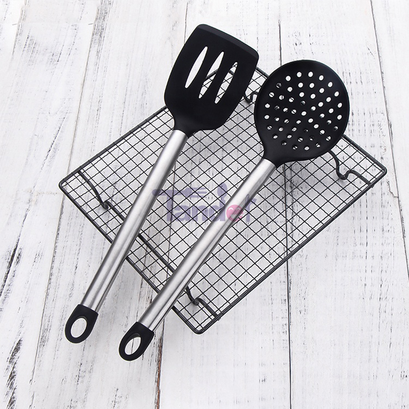 Stainless Steel Handles Cooking Tool BPA Free non Toxic Silicone Turner Tongs Spatula Spoon Kitchen Gadgets Utensil Set