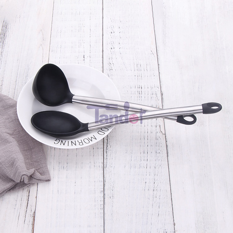 Stainless Steel Handles Cooking Tool BPA Free non Toxic Silicone Turner Tongs Spatula Spoon Kitchen Gadgets Utensil Set