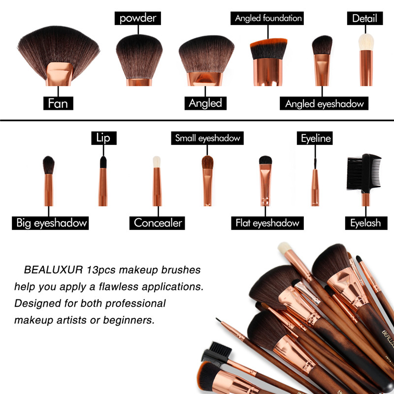 Makeup Brush Set, 13ks Makeup Brusles Premium Syntetic Bristles Powder Foundation Blush Contour Contour Contour Concealers Lip Eyeshadow Brush Kit 8230; (005 Wooden handle)