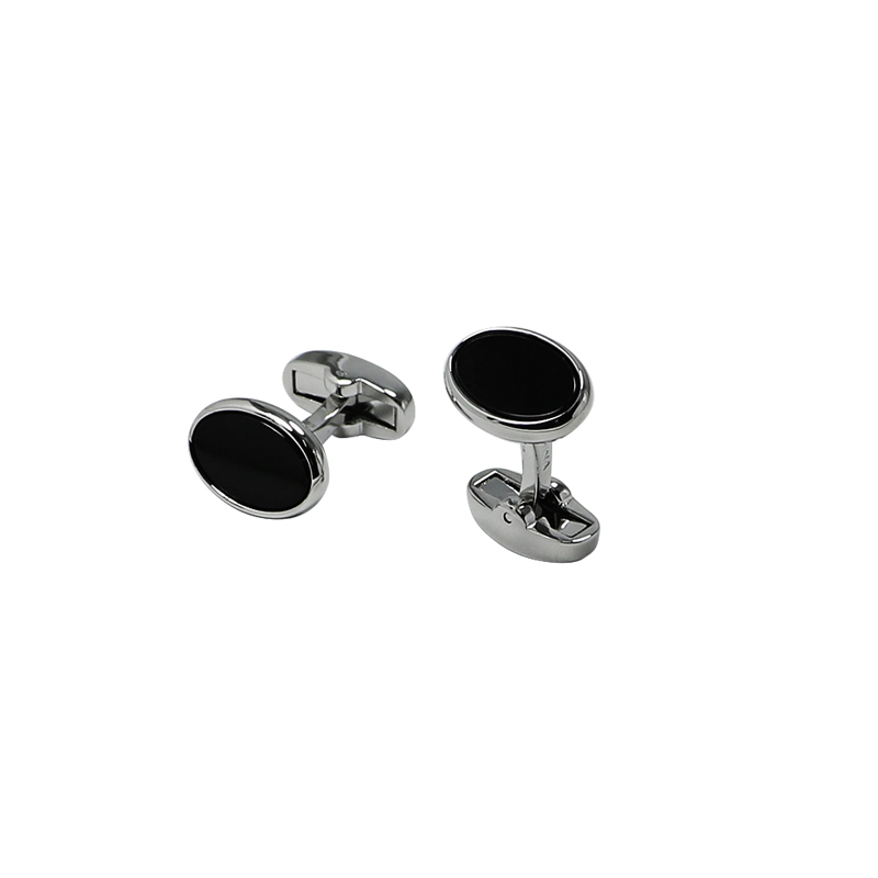 Black Agate Flat Oval Men's Cuff Links