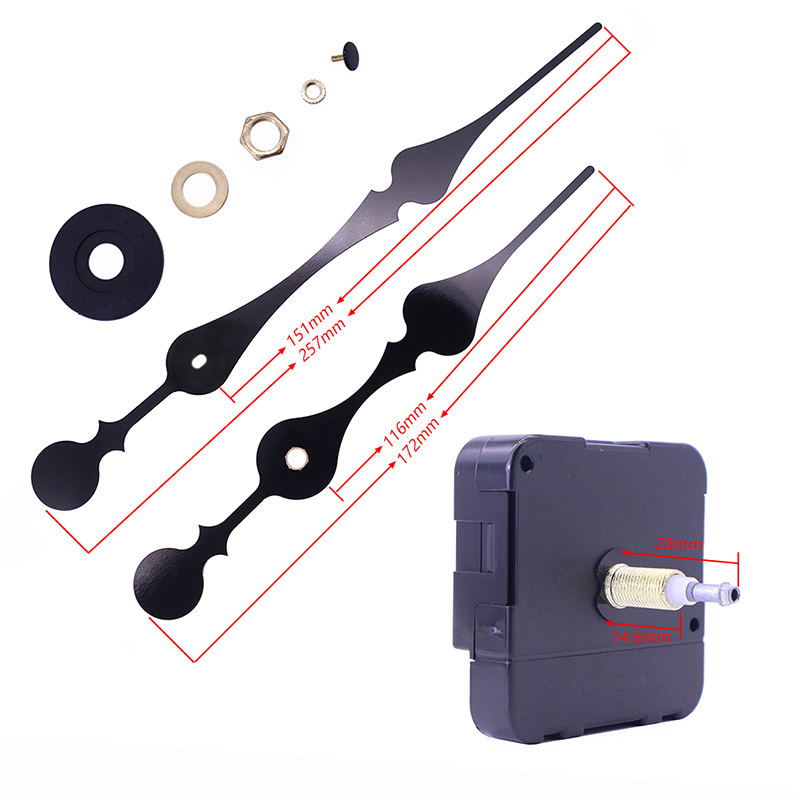 HR1688 23mm křemenný černý hodinový strojek a velké hodinové ruce