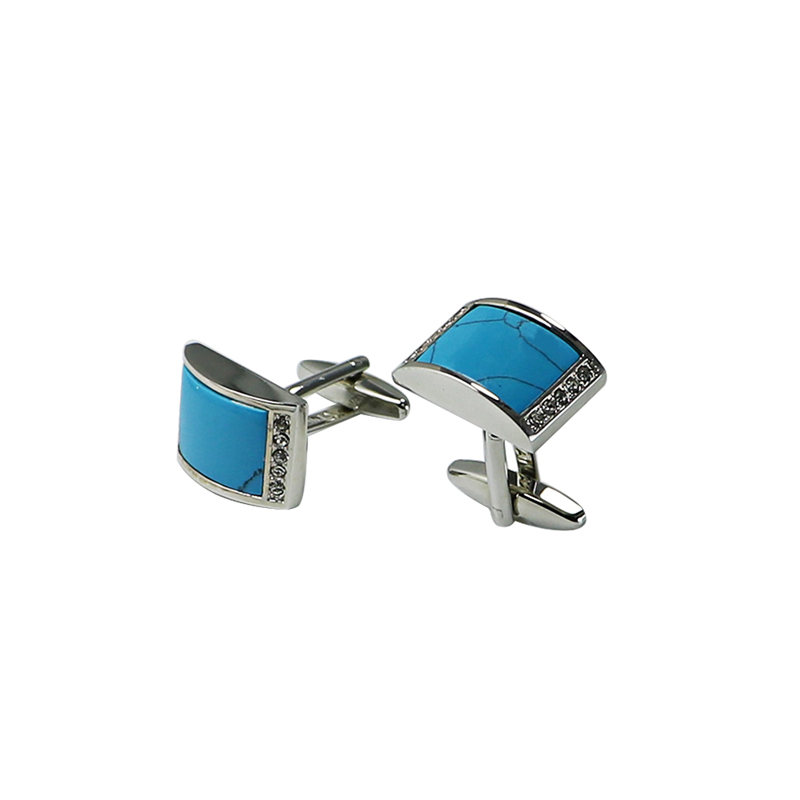 Turquoise & Crystal Domed Rectangle Cuff Links