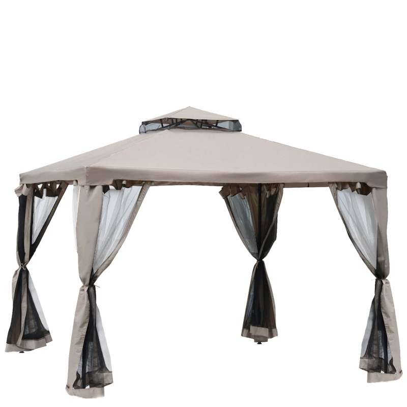 10 8217; x 10 8217; Patio Gazebo Pavilion Canopy Tent, 2-Tier Soft Top s Netting Mesh Sidemolls, Taupe