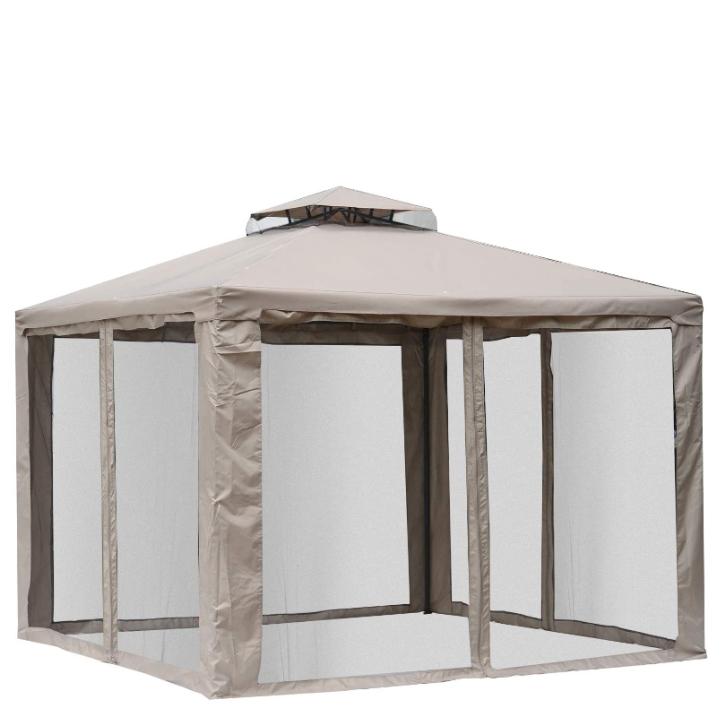 10 8217; x 10 8217; Patio Gazebo Pavilion Canopy Tent, 2-Tier Soft Top s Netting Mesh Sidemolls, Taupe