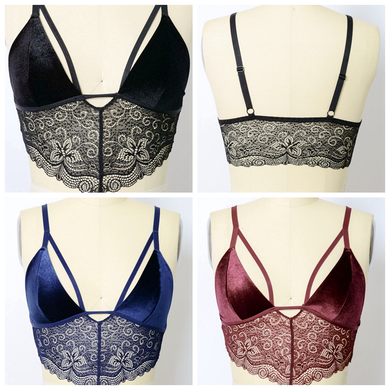 GA-5401 Grace Dívka Velvet Longline Lace Bralette Velkoobchod