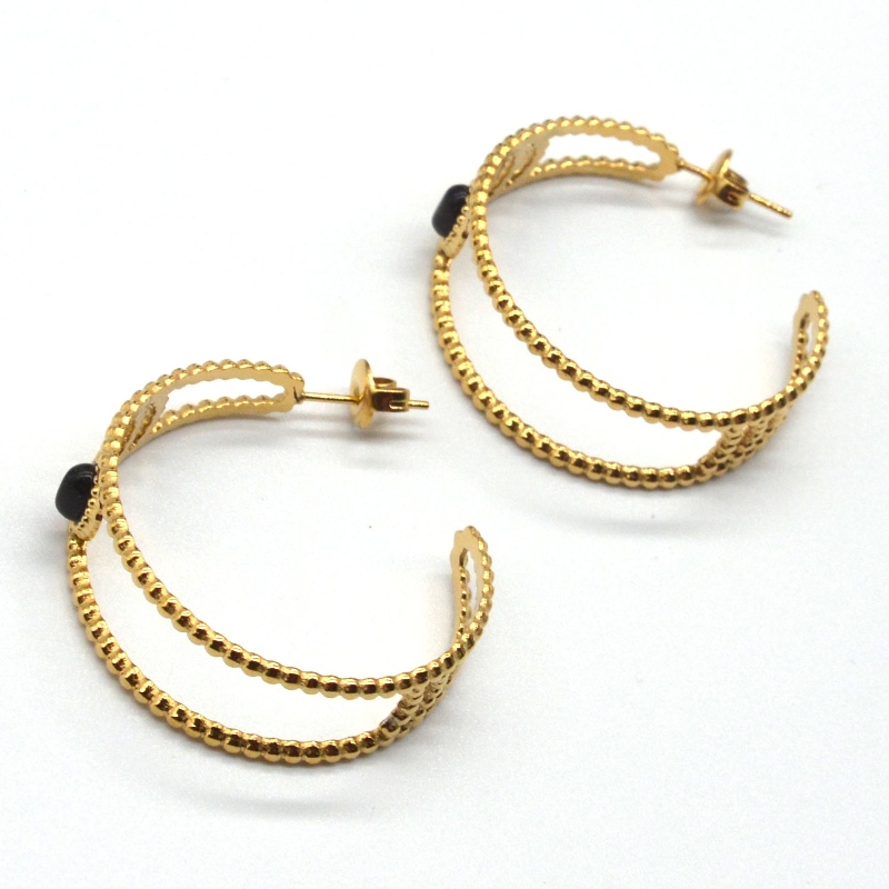 Zlaté kruhové náušnice, kruhové náušnice ve tvaru písmene C, černý achát, ženské citlivé uši, hypoalergenní šperky, továrna na zpracování šperků v Číně Ruifanbao