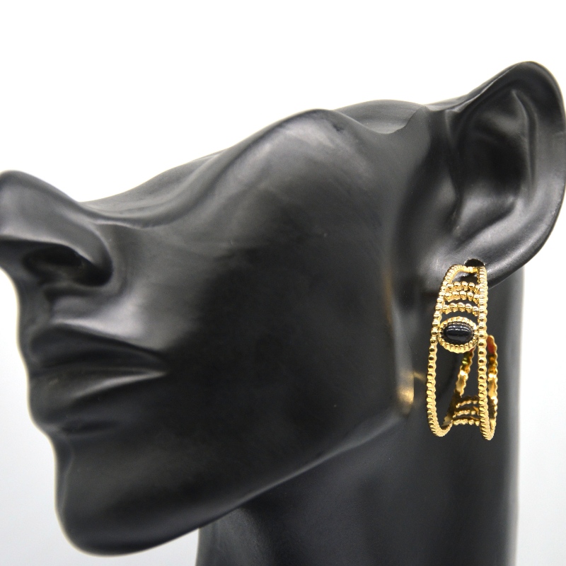 Zlaté kruhové náušnice, kruhové náušnice ve tvaru písmene C, černý achát, ženské citlivé uši, hypoalergenní šperky, továrna na zpracování šperků v Číně Ruifanbao