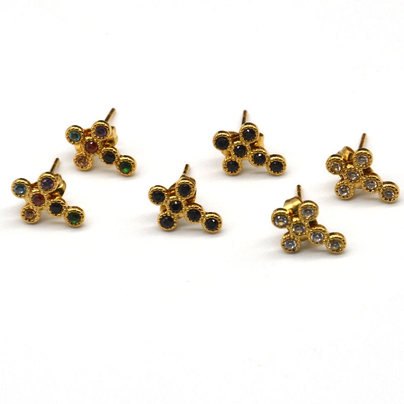 Dámské cross kubické zirkony mini pavé křížové náušnice Čína Ruifanbao šperky továrna na zpracování