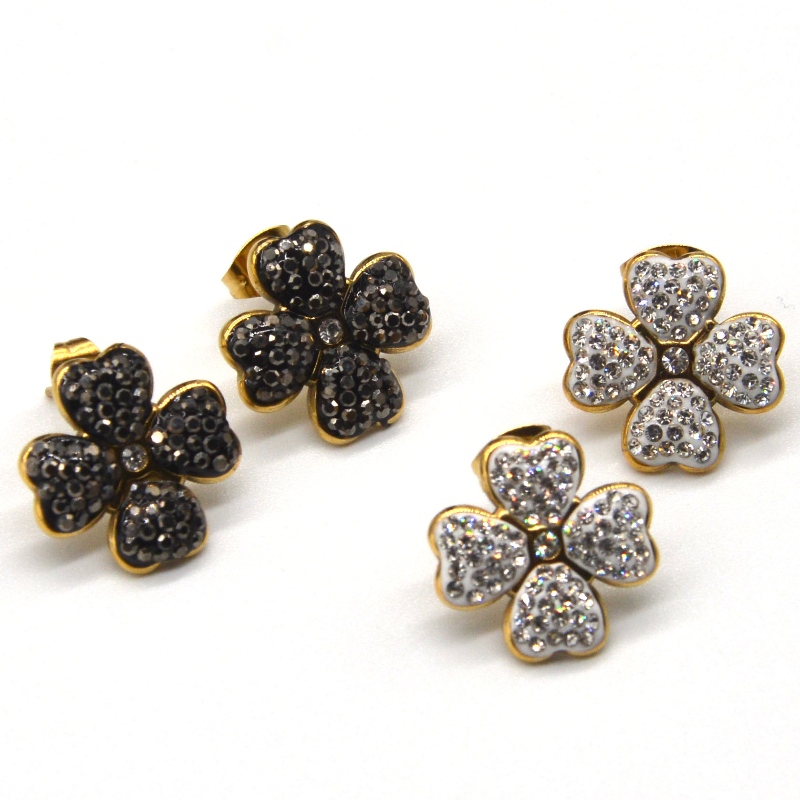 Čtyřlístkové náušnice, vhodné pro dívky a dámy, milují černé \/ bílé náušnice ve tvaru srdce, továrna na zpracování šperků v Číně Ruifanbao