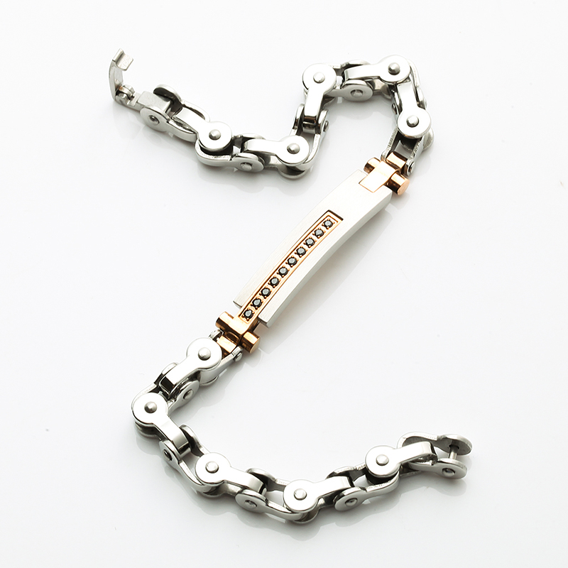 Dvoubarevný náramek z nerezové oceli 18K z růžového zlata s CNC CZ kamenným módním náramkem