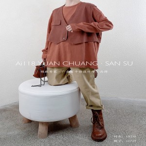 Loosefit-fitting design Minimalist Round Collar styl Stitched mange Casual Solid color bavlna a ložní prádlo nadrozměrné vlastní 19538 T-košile + Waistcoats