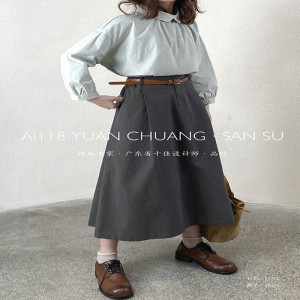 Volně přiléhavý design Minimalistický Rovný styl Neformální Jednobarevná bavlněná a lněná nadměrná zakázková Midi sukně 16532