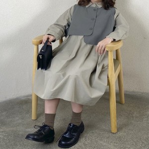 Loose-fitting design Minimalist Stylish Casual Solid color Tinted color bavlna a povlečení oversized custom 19530 Shirt Dresses + Waistcoat