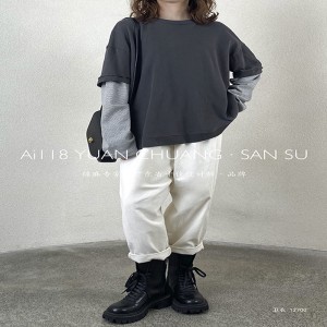 Loosefit-fitting design Minimalist Round Collar styl Stitched manual Usle Casual Solid color bavlna a povlečení převyšující zakázku 12700 mikiny