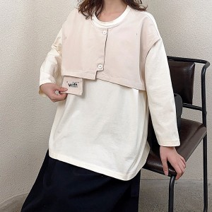 Loose-fitting design Minimalist Round Collar styl Stitched mange Style Casual Solid color bavlna a povlečení převyšující zakázku 12729 False Sweatshirt