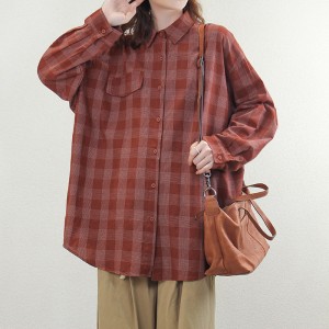 Loosefit-fitting design Minimalist Stylish Casual Solid color Striped Checked oversized custom 17799 Loose Checked Shirt